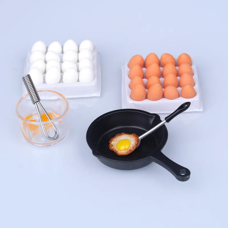 Bandeja de ovos em miniatura para Dollhouse, Kitchen Food Model, Acessórios para decoração culinária, Brinquedos para crianças, 1 conjunto