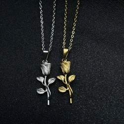 Vintage Rose Flower Necklaces For Women Pendant Necklace 316L Stainless Steel Clavicle Chain Fashion Jewelry Gift