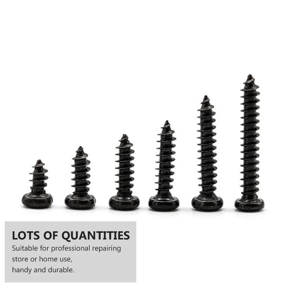 

450Pcs Cross Round Head Self Tapping Screws Set Black Hard Carbon Steel Sturdy Fixing Screws Kit Multi-Purpose Durable Repair