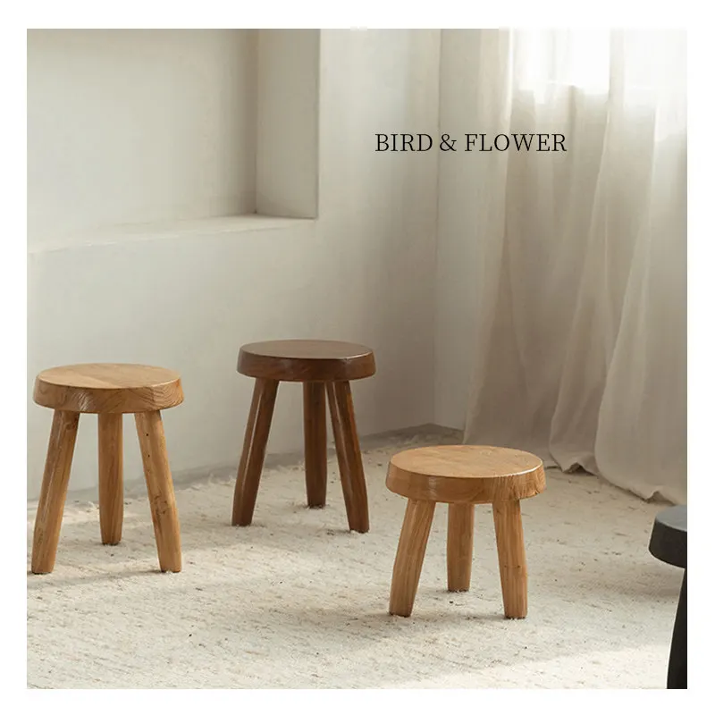 For Vintage Elm Stool, Wabi-Sabi Multi-Purpose Low Chair for Living Room