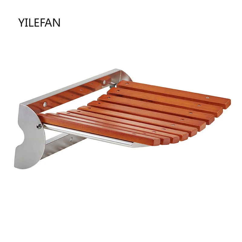 Folding Teak Shower Seat Bench Wall Mounted Space Saving Fold Down Shower Bench for Inside Shower