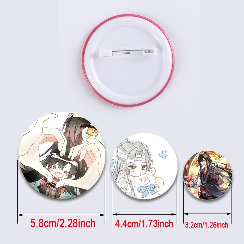 Anime Mo Dao Zu Shi HD Stampa Spilla Distintivo Figura di cartone animato Wei Wuxian Lan Zhan Spille con display rotondo Decorazione di gioielli Spilla