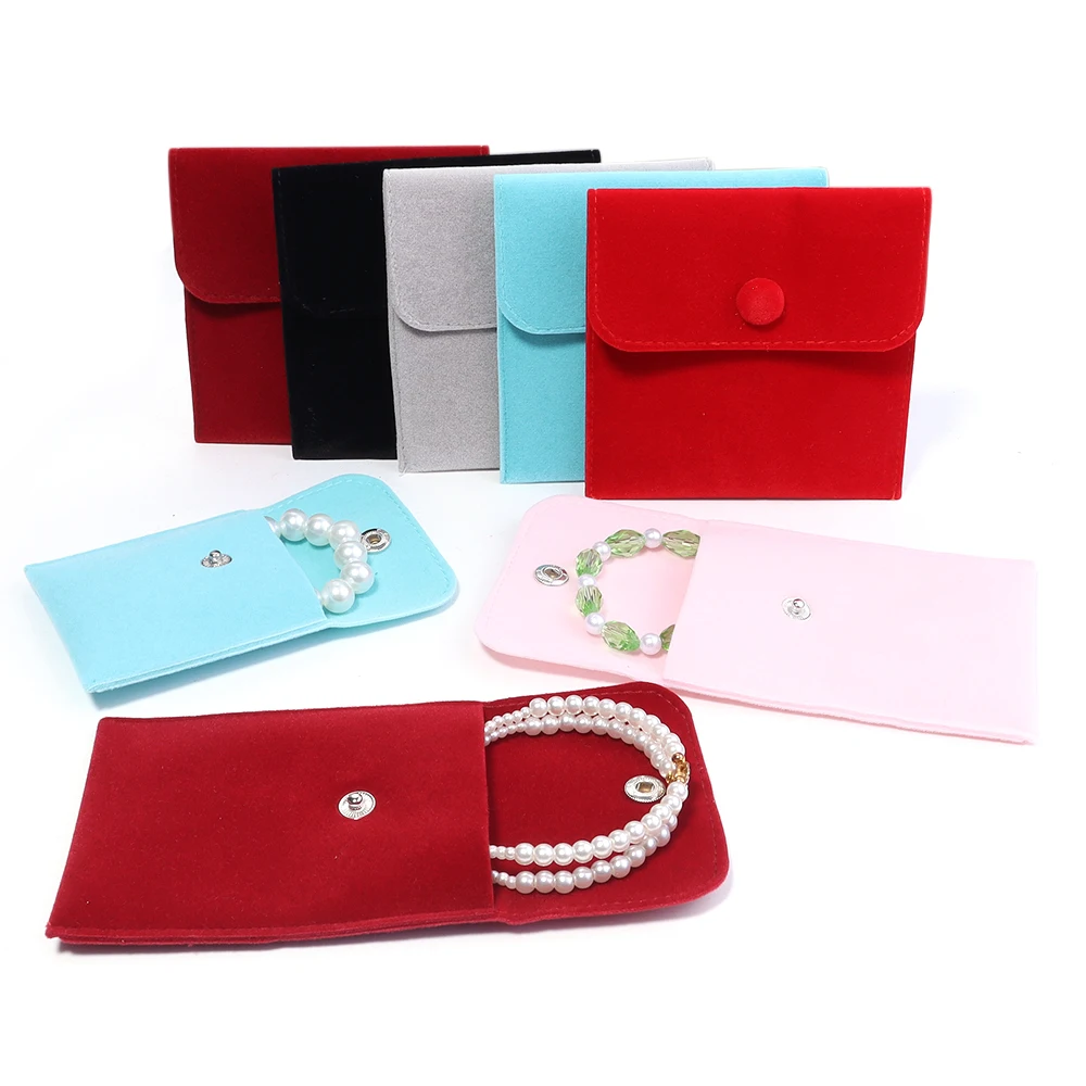 

1pcs Jewellery Pouch Packaging Bag Soft Velvet Snap Button Gifts Packing Bag For Storing Rings Bracelets Necklace Accessories