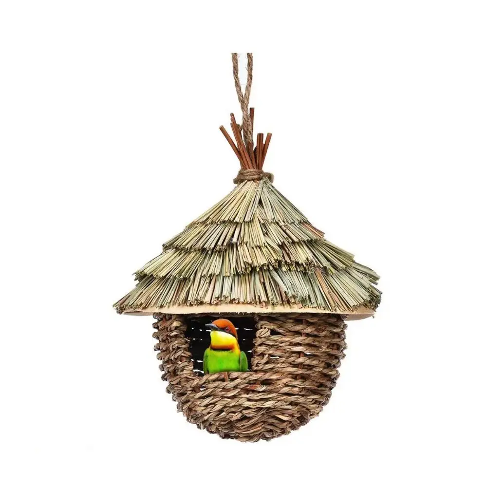 

Straw 6 Style Birds House Weaved Outdoor Decorative Hummingbird Cage Garden Hanging Wooden Birds Nest Shelter