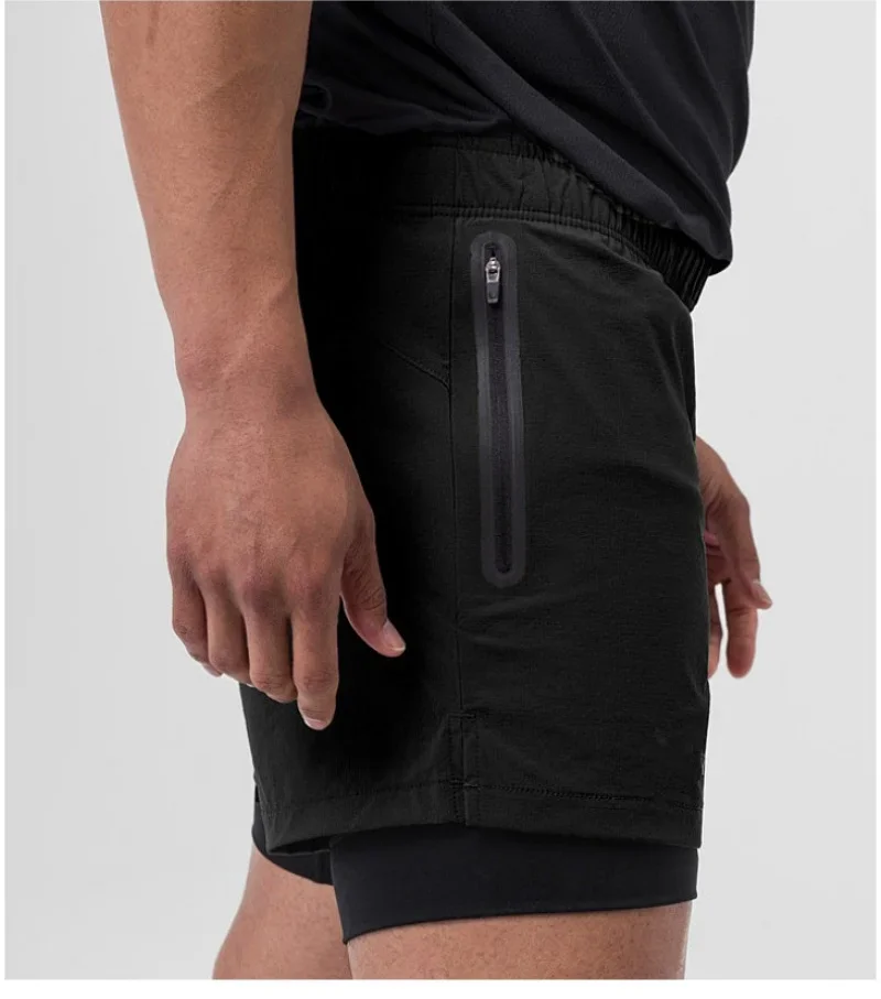 2025 ผู้ชายใหม่ฤดูร้อน Quick-DRY Breathable กางเกงขาสั้นผู้ชาย Double-Deck ฟิตเนสกีฬากางเกงขาสั้นการฝึกอบรมสบายๆกางเกง Sweatpants