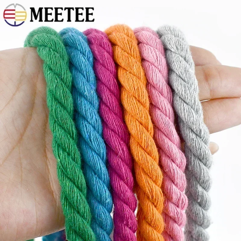 Meetee 5/10Meters 8mm Cotton Ropes 3 Shares Twisted Cord DIY Decoration Macrame Rope for Bag Braided Cords Sewing Accessories