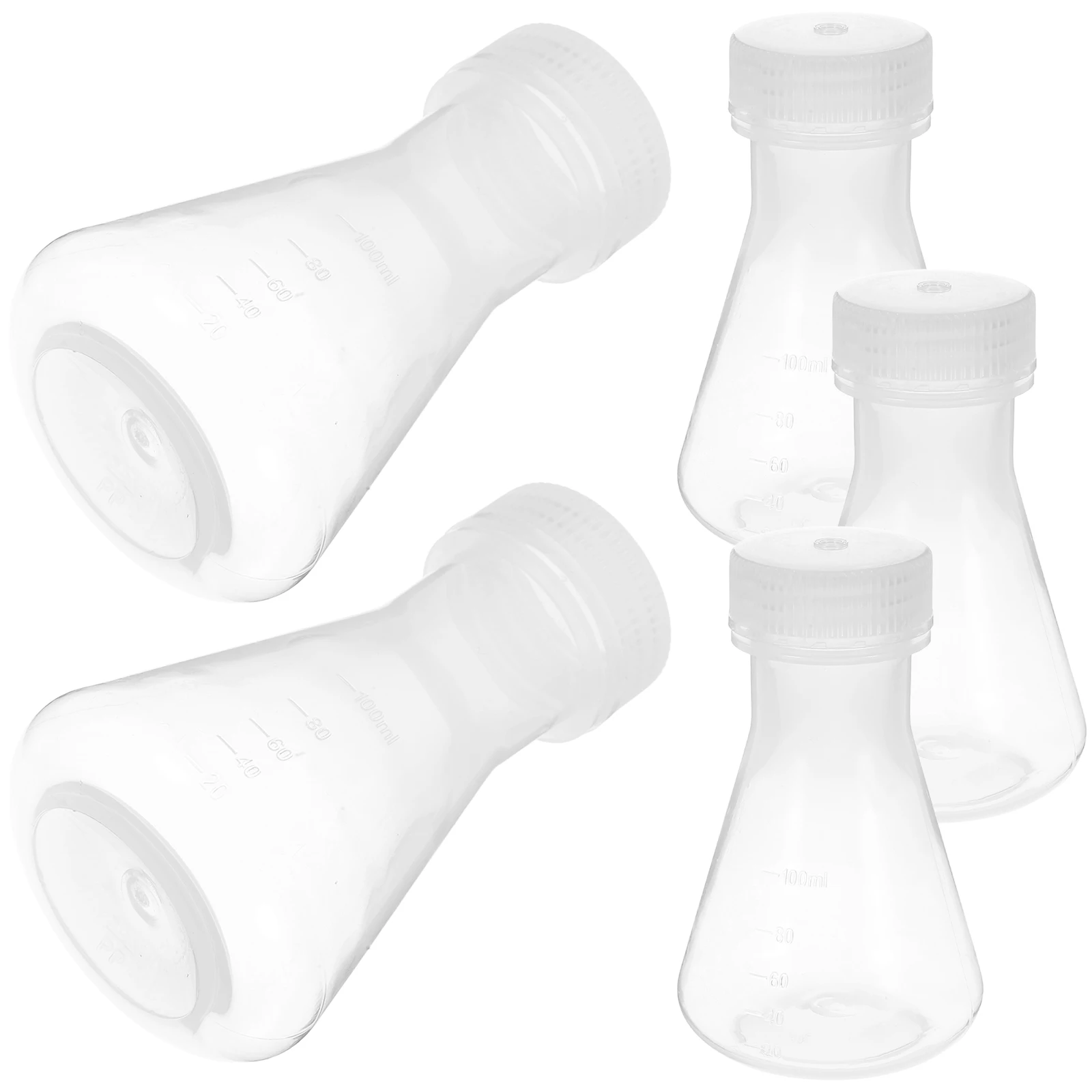 

5 Pcs Flask Conical Plastic Experiment Container Clear Scale Chemistry with Lid