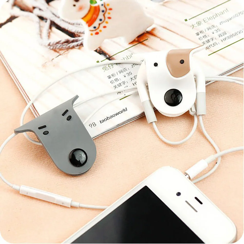 5PCS Cartoon Dog Headphone Data Cable Storage Winder Mini Size Animal Cable Winder (White) cable organizer