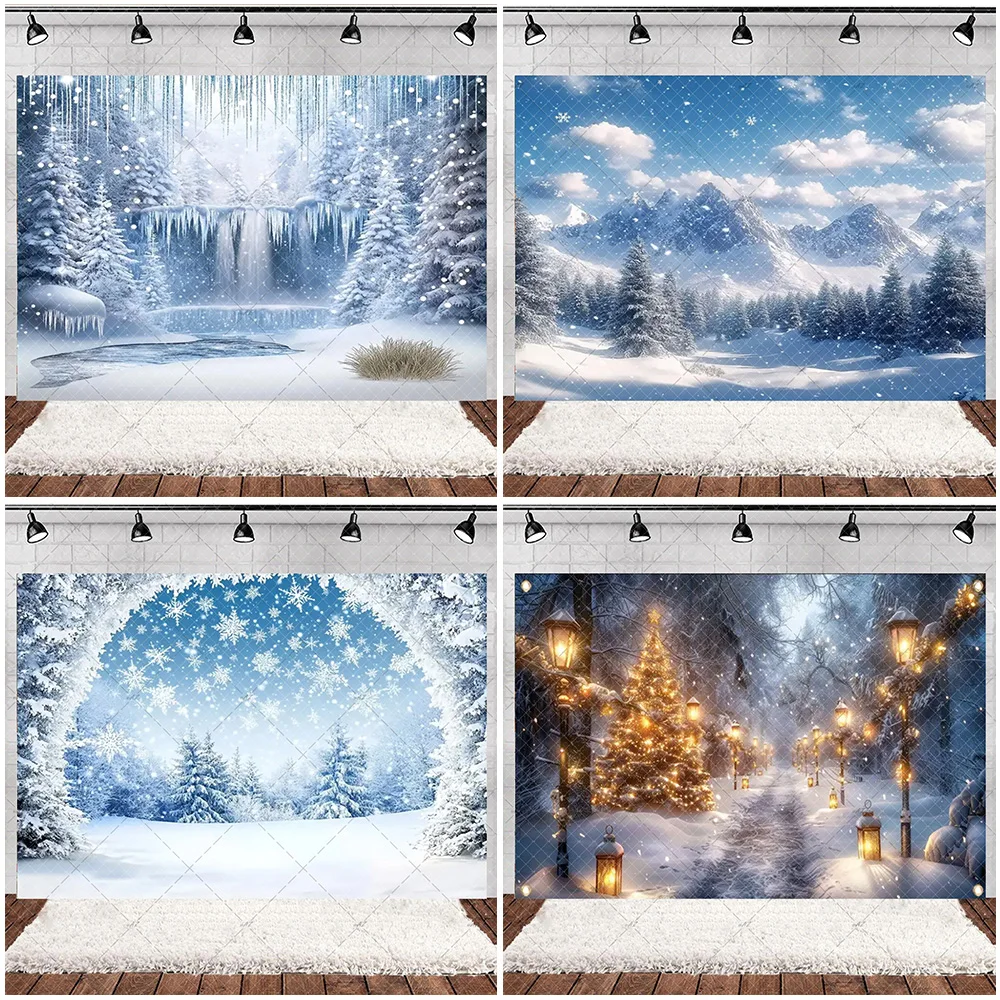 

Winter Snow Scene White Forest Backdrop Christmas Photography Background Mountain Snowflake Baby Shower Supplies Room Decoration
