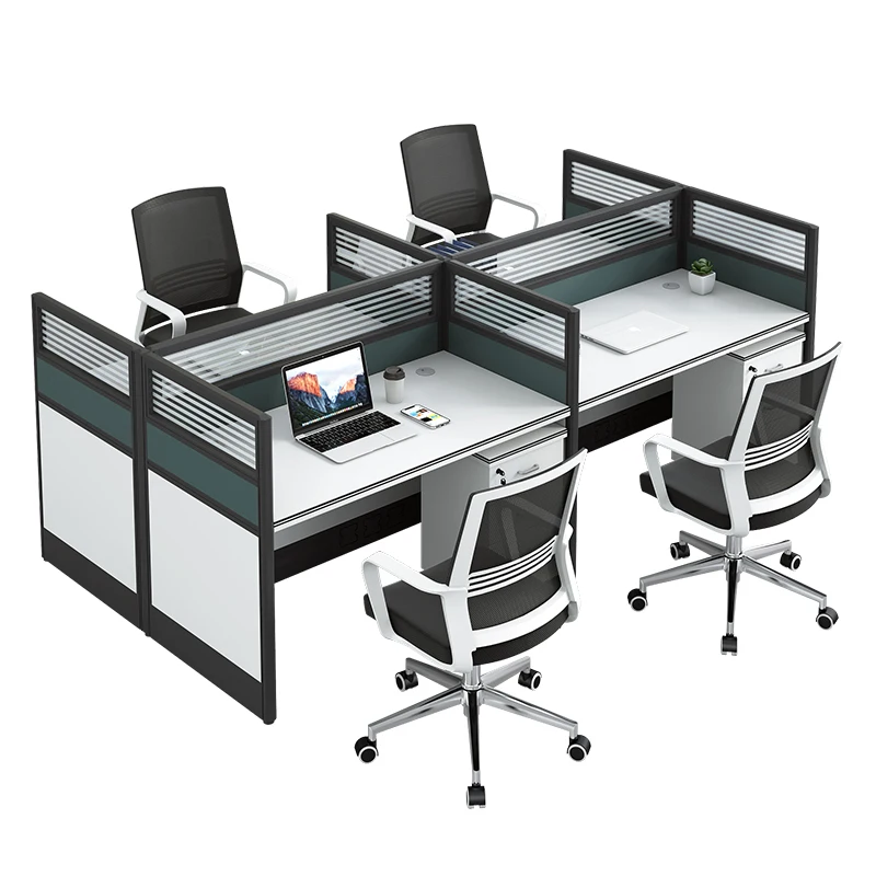 

4-местный компьютерный стол, современный офисный стол, стеклянная кабина для персонала, перегородки, рабочий стол, модульный офисный стол