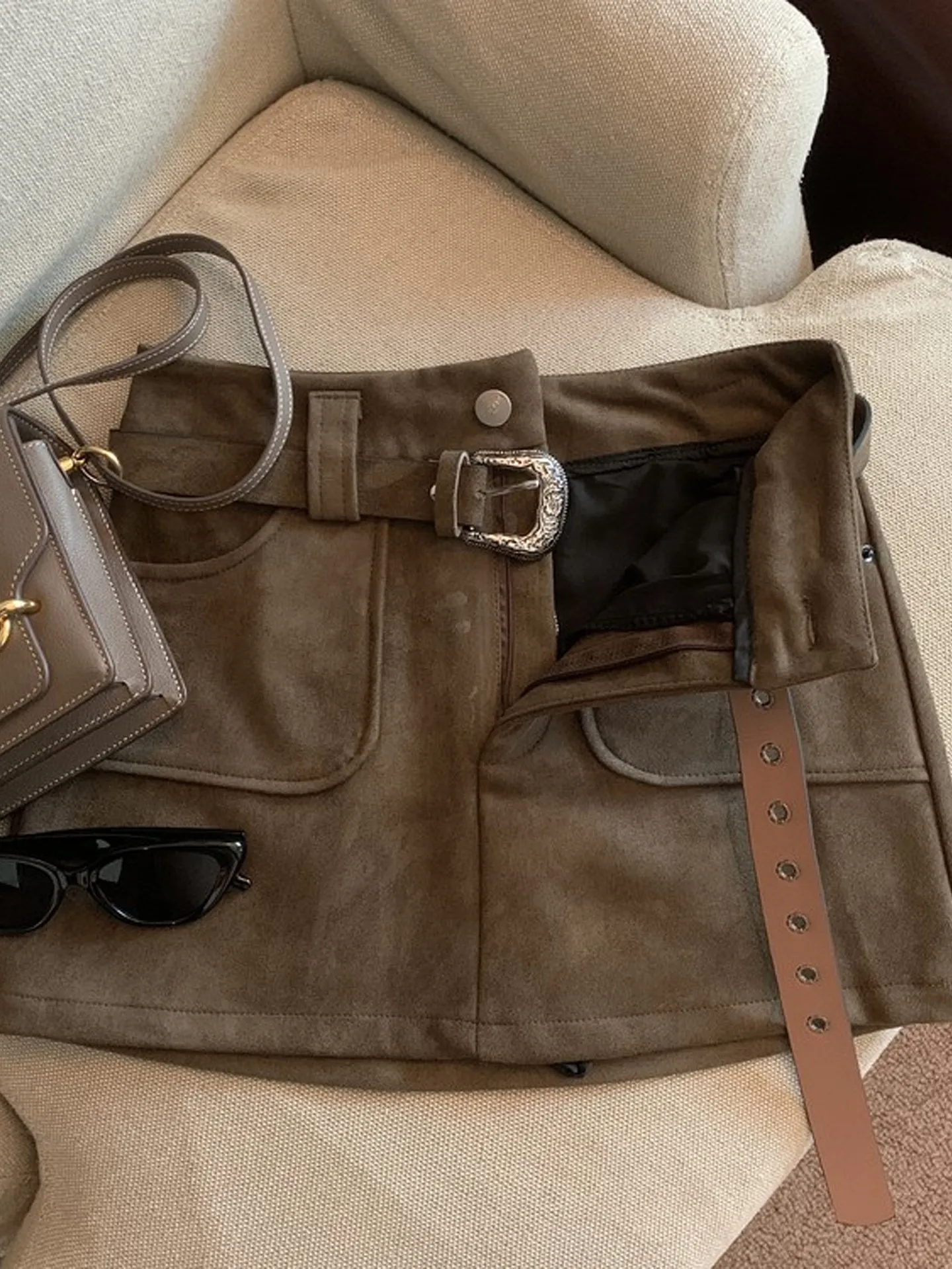 

High Waist Suede Workwear Skirt for Women Autumn Winter Slimming a Line ort Skirt Sexy Girl Ultra ort Skirt