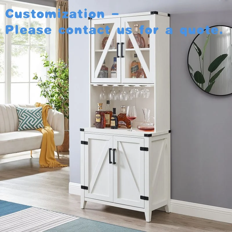 

custom.White Bar Cabinet with Upper Glass Cabinet