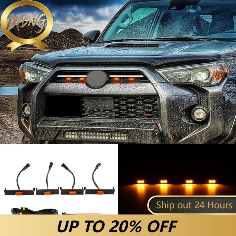 4Pcs Front Hood Grille LED Lights Assy w/Wire Harness for Toyota 4runner 2020-2022 Off-Road Limited Nightshade Sport SR Trail