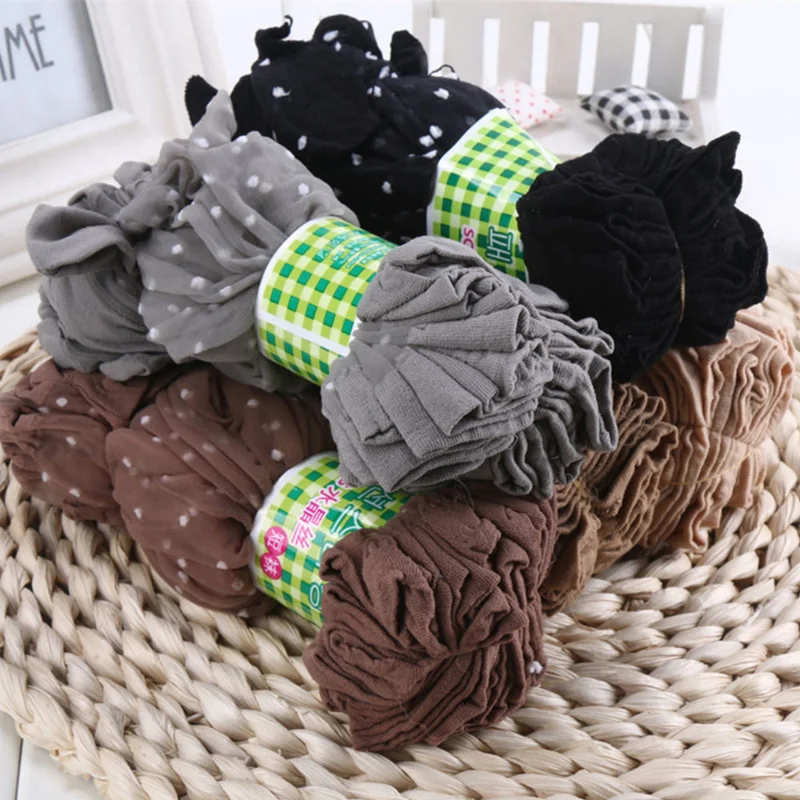 10Pairs Hot Sale Cool Breathable Summer Sexy Black Skin Dot Sock Solid Color Dot Socks Women Girls High Stretch Mesh Nylon Sock