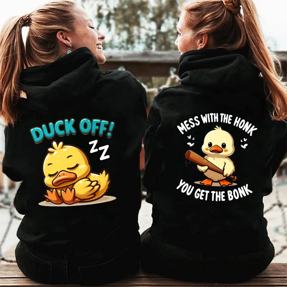 Mess with The Honk, You Get The Bonk Black Zip Up Hoodie for Women Long Sleeve Korean Hooded Sweatshirt Cartoon Graphic Hoodies