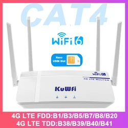 KuWFi 4G CAT4 LTE Router 300Mbps Wireless WiFi6 Router 4G Modem RJ45 Port Nano USIM Slot External Antenna Support to 10 Users