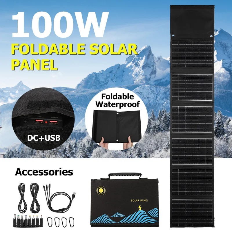 60W 80W 100W 5V 12V Foldable Portable Solar Panel Solar Charge Station Outdoor Solar Charger Suitable for Camping, RV, Courtyard