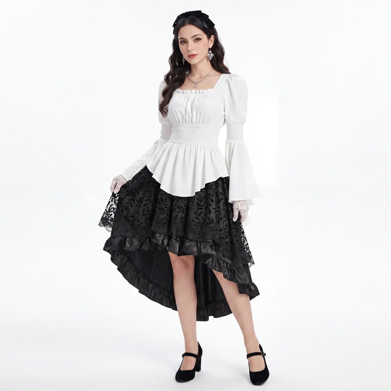 medieval-renaissance-women-gothic-blouse-costume-steampunk-pirate-skirt-cosplay-costume-set