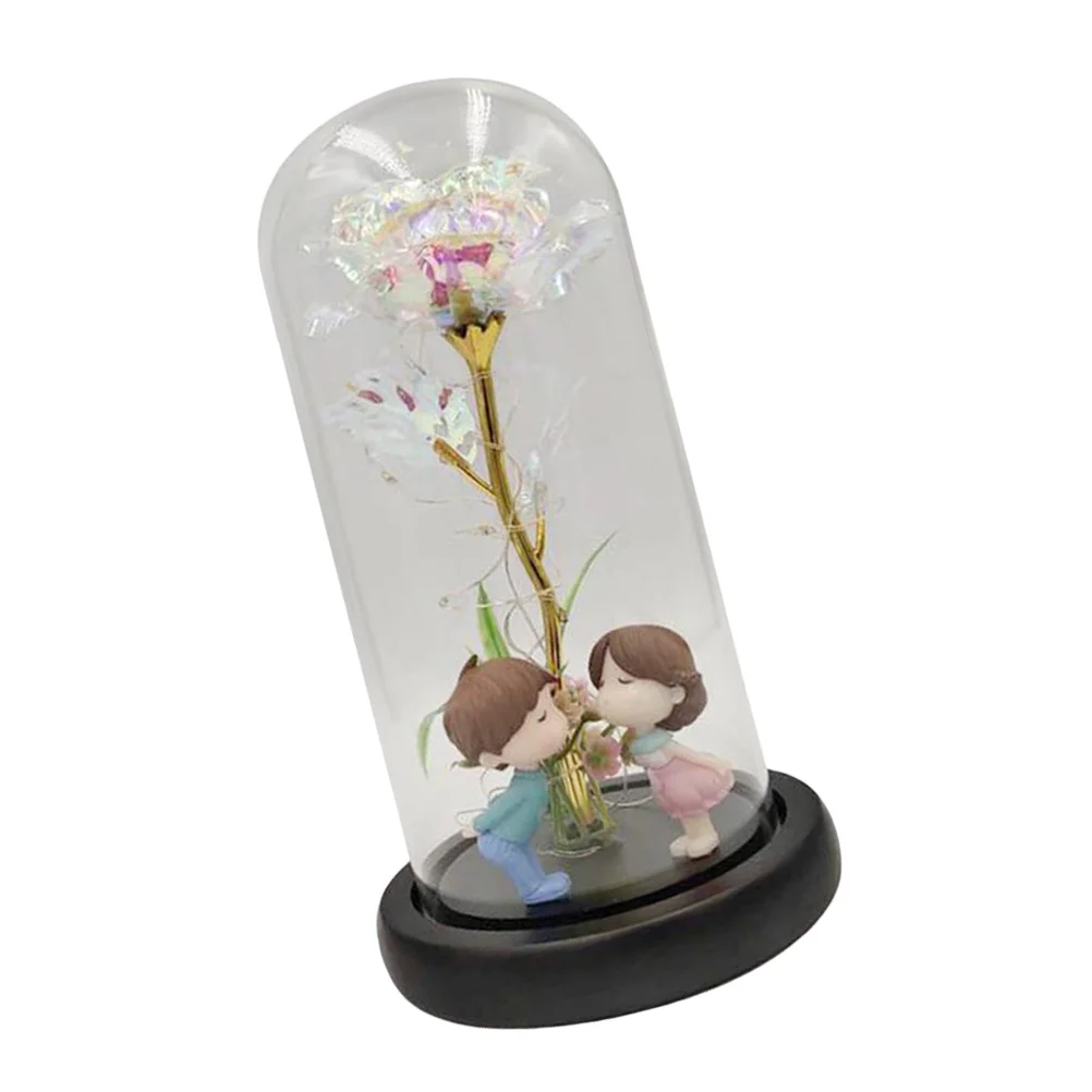 

LED Rose Flower Glass Cover Lamp Lovers Kiss Light Desktop Valentine's Day Gift High Brightness Low Energy Consumption