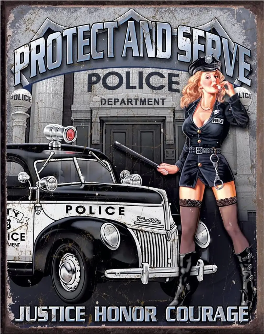 Desperate Enterprises Police Dept - Plaque en métal « Protect & Serve » - Décoration murale vintage nostalgique - Fabriqué aux États-Unis