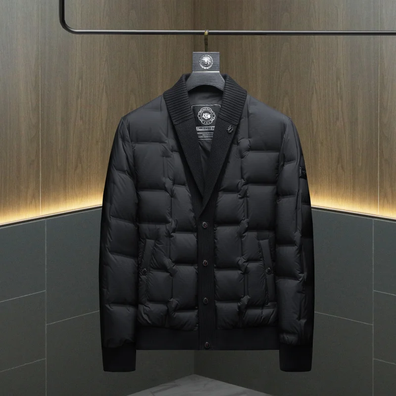 

Модный вязаный костюм с воротником-стойкой, мужская повседневная деловая куртка, осенне-зимняя новинка, утепленная верхняя одежда из полиэстера