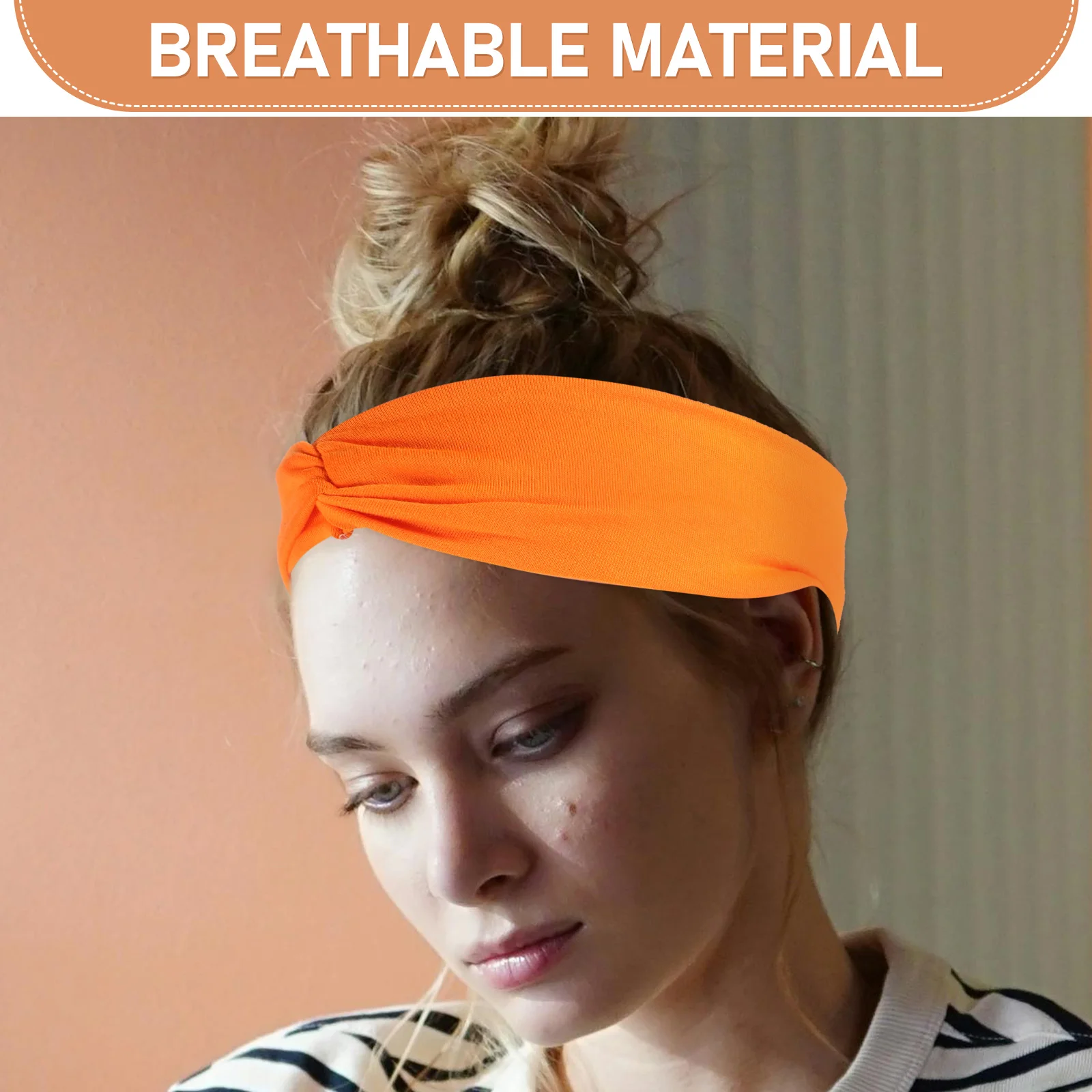 رباط شعر من القماش المرن باللون البرتقالي يسمح بمرور الهواء وخفيف الوزن وممتص للعرق للنساء وحفلات الرقص وتصفيف الشعر