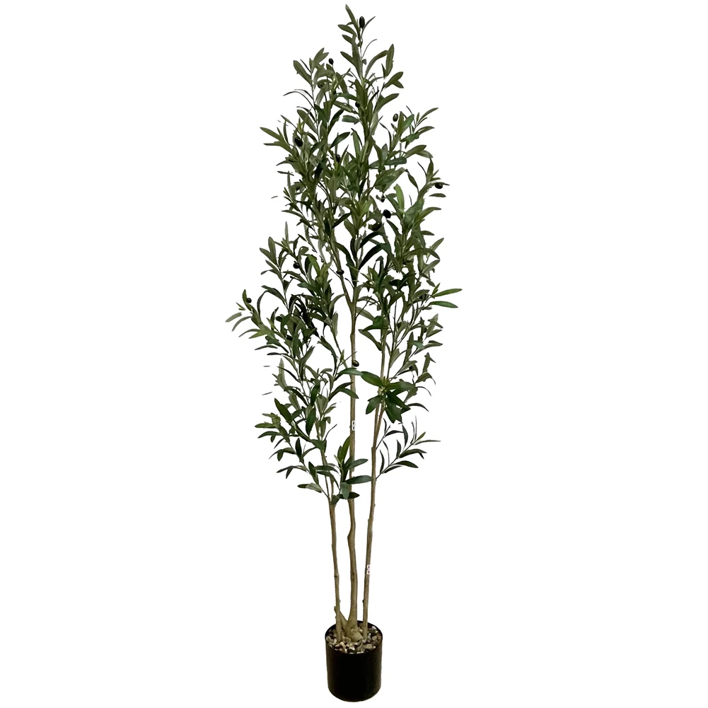 US SArtificial Olive Tree Faux Silk Plant 6FT Tall Artificial Olive Trees Indoor With Natural Wood Trunk Lifelike Fruit For Home