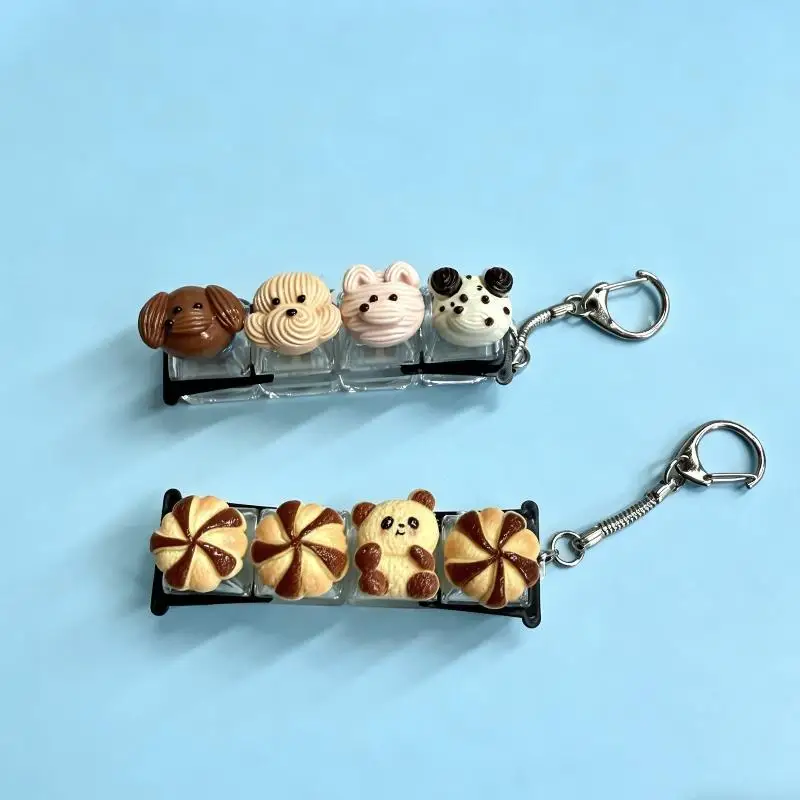 Cute Kawaii 4 Key Mechanical Keycap Keychain Cartoon Food Animal Design Pressable Toys Gifts For Kids