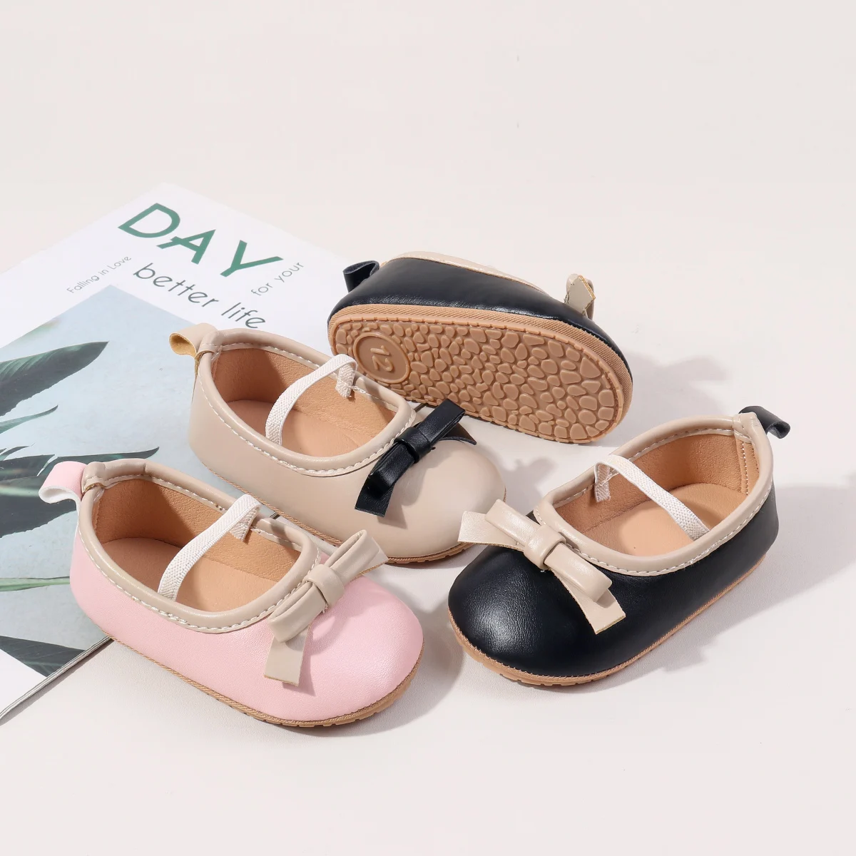 All Season Baby Girl's First Walking Indoor Outdoor Toddler Shoes For 0-18 Months High Quality PU Leather Three Colors TPR Sole