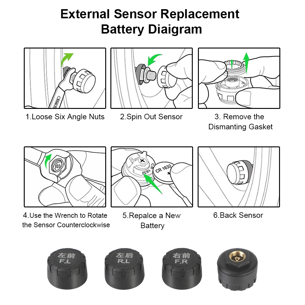 Solar TPMS Car Tyre Pressure Monitor With 4 External Sensors Tire Pressure Monitoring System Temperature Warning Fuel Save