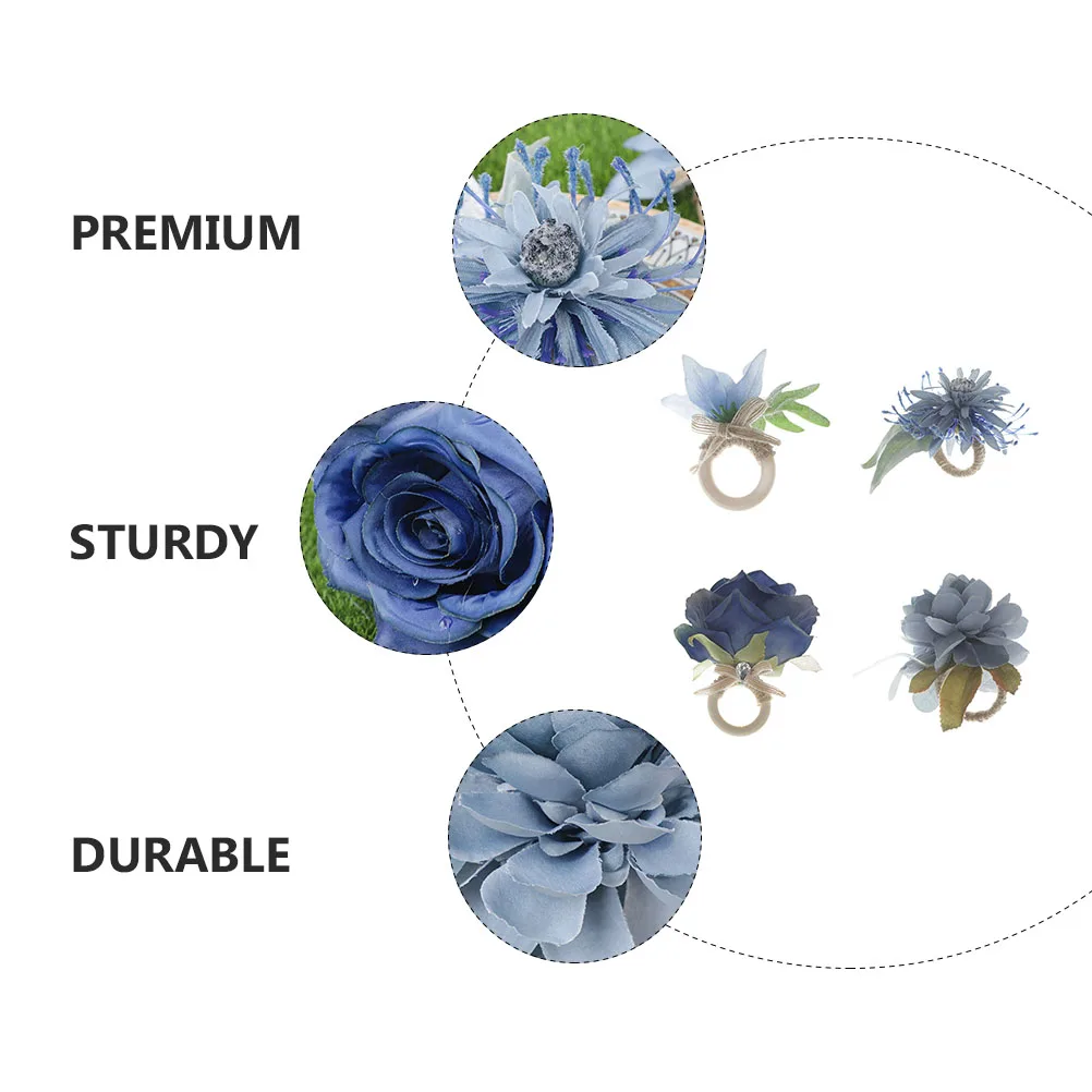 

4Pcs Napkin Rings Simulation Flower Buckles Decorative Elegant Wedding Party Banquet Clasps Wooden Plastic Kitchen Bar