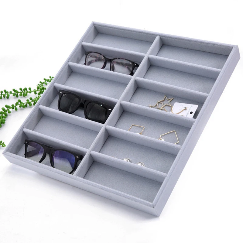 High-End Velvet Glasses Display Box, Óculos de sol Stand, Creative Home Desktop, Jóias, Jóias, Caixa de armazenamento, 12 Grid