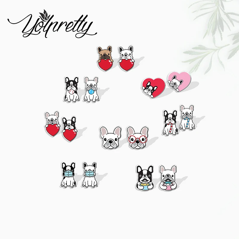 2022 New Arrival Fashion Cute Puppy Bulldog Dogs Epoxy Stud Earrings Handcraft Acrylic Resin Earrings