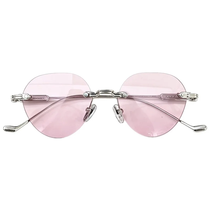 New CHRetro-Vintage Rimless Polygon Sunglasses Unisex Thin Metal Frame UV400 Outdoor Driving Fashion Shades Chain Hinge Eyewea