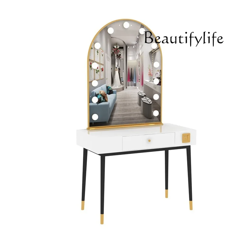 

Modern simple lamp mirror makeup table, wedding photography professional makeup table, beauty salon studio dressing table