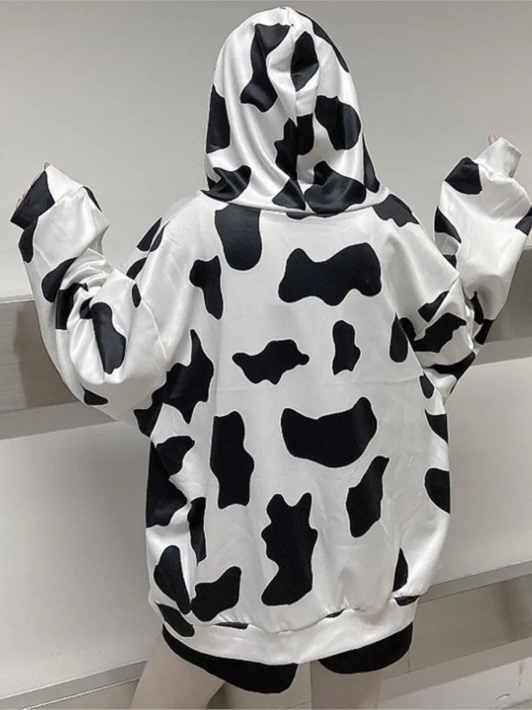 Autumn coat new cow black and white sweater hooded long-sleeved loose and simple all-match student boys and girls fashion tops