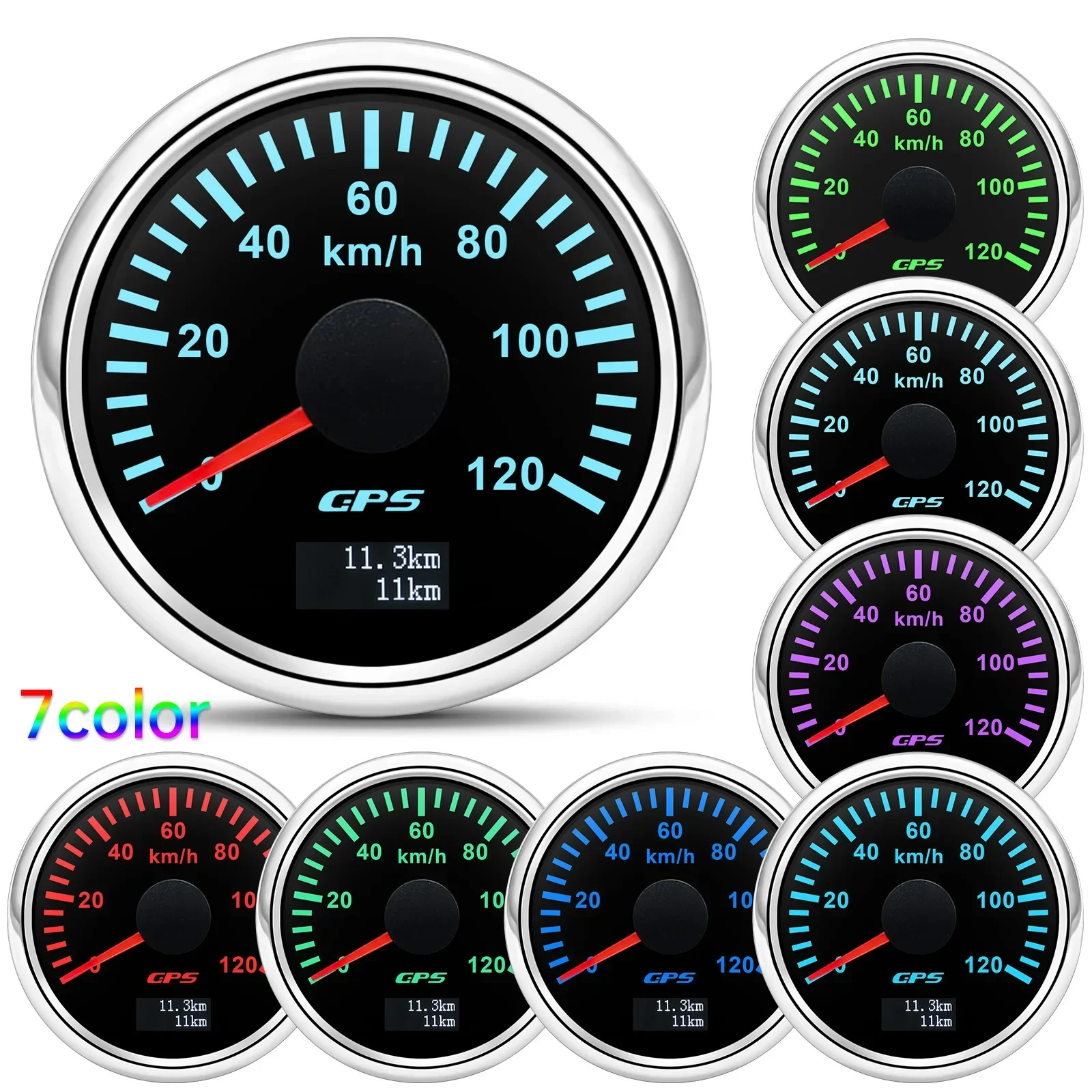 30km/h 60km/h 120km/h 200km/h Speed Gauge with GPS Antenna 52mm Gps Speedometer 7 color Backlight for 12V Car Boat