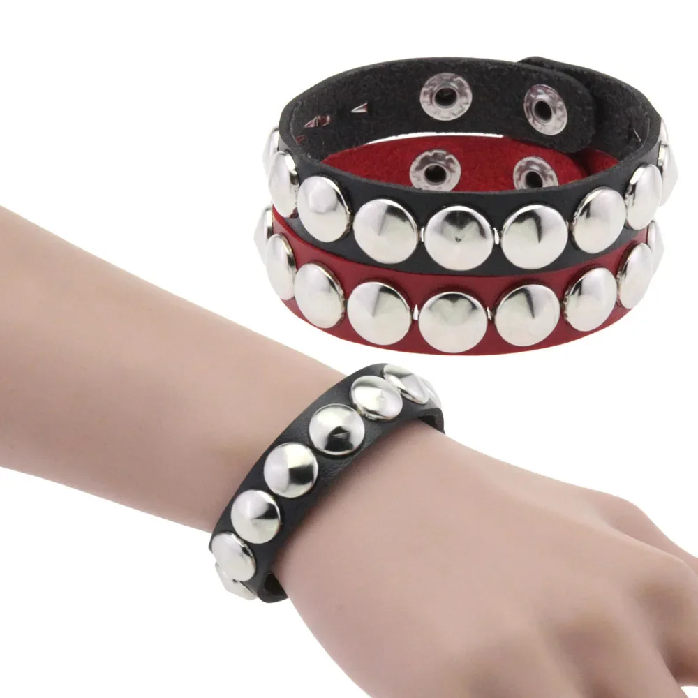 Alternative Gothic Harajuku Individuality Simple Fashion Punk Round point rivet Wristband Cortex Stainless steel Bracelet