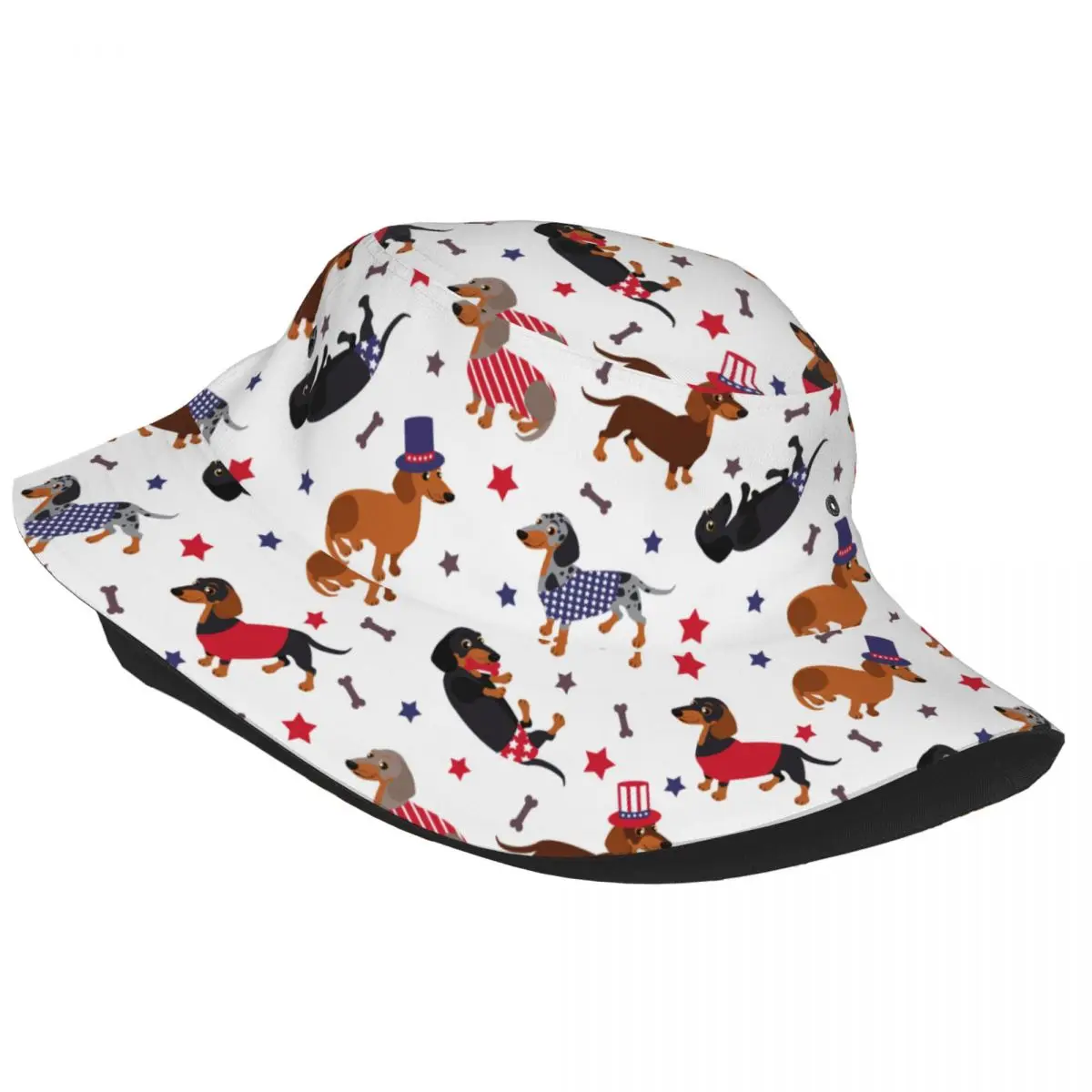 Street Patriotic Dachshund Bucket Hat Women Lightweight Outdoor Dog Fishing Fisherman Hat Summer Beach Hatwear