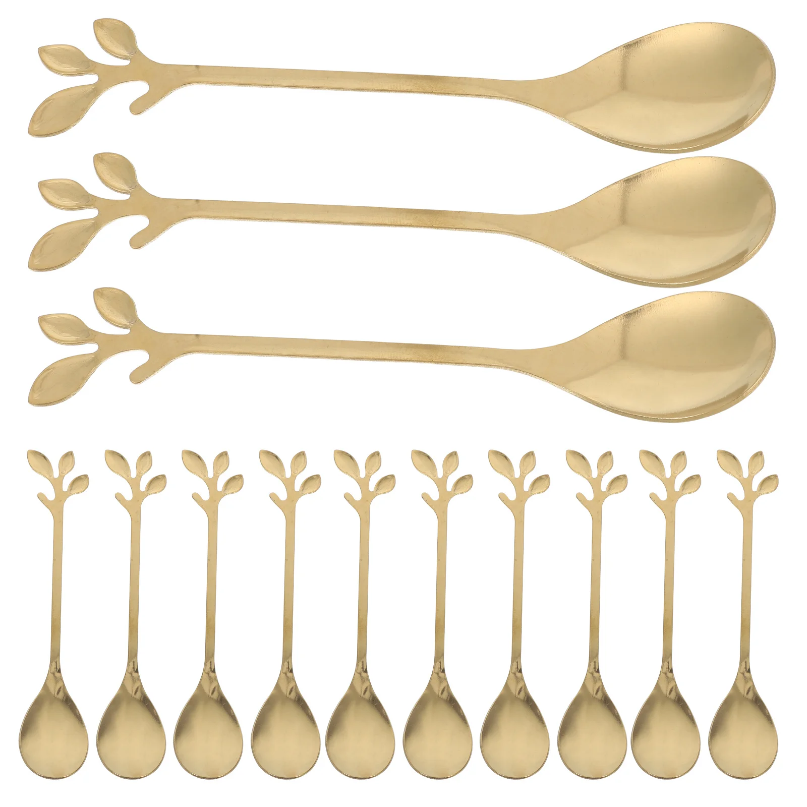 

20Pcs Stainless Steel Dessert Spoons Gold Finish Leaf Pattern Mini Scoop for Ice Cream Yogurt Sugar Salt Appetizer Serving At