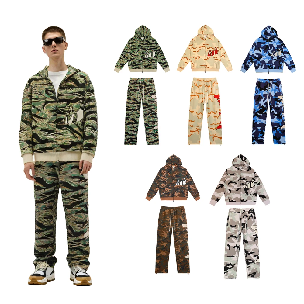 

New Two Piece Set Streetwear Clothing Camouflage Man Tracksuit with Embroidery Hiphop Street Style Casual Cotton Mens Sweatshirt