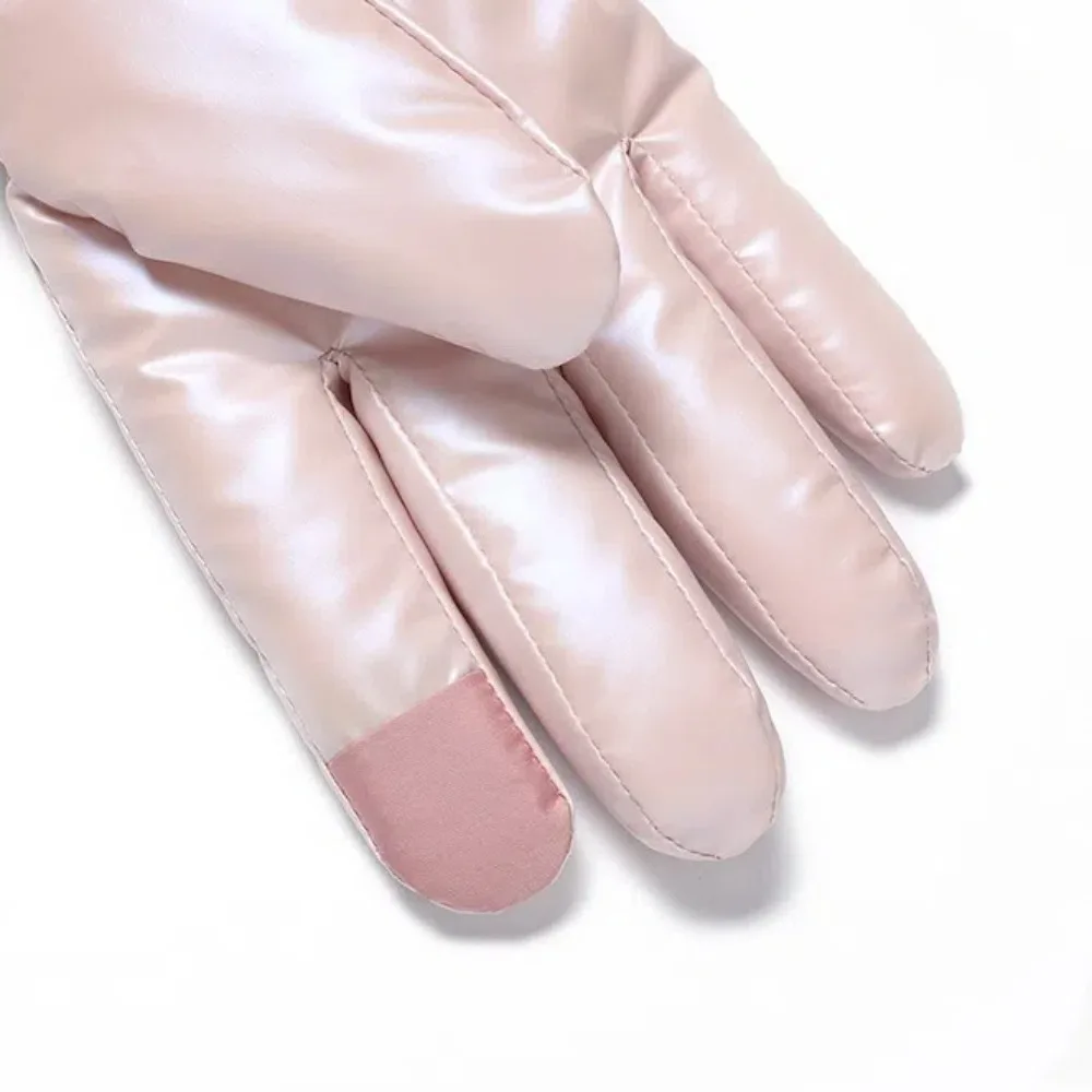 ถุงมือแฟชั่นผูกโบว์สำหรับผู้หญิงให้ความอบอุ่นหน้าจอสัมผัสถุงมืออุ่นถุงมือสกีเงาวาวสำหรับขี่จักรยาน