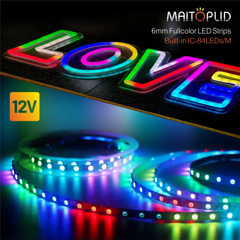 DC12V Fullcolor RGB LED Strip Light Built-in IC S Shape 84LED/M For Neon Signs Bars KTV Special Programmable Light Strips