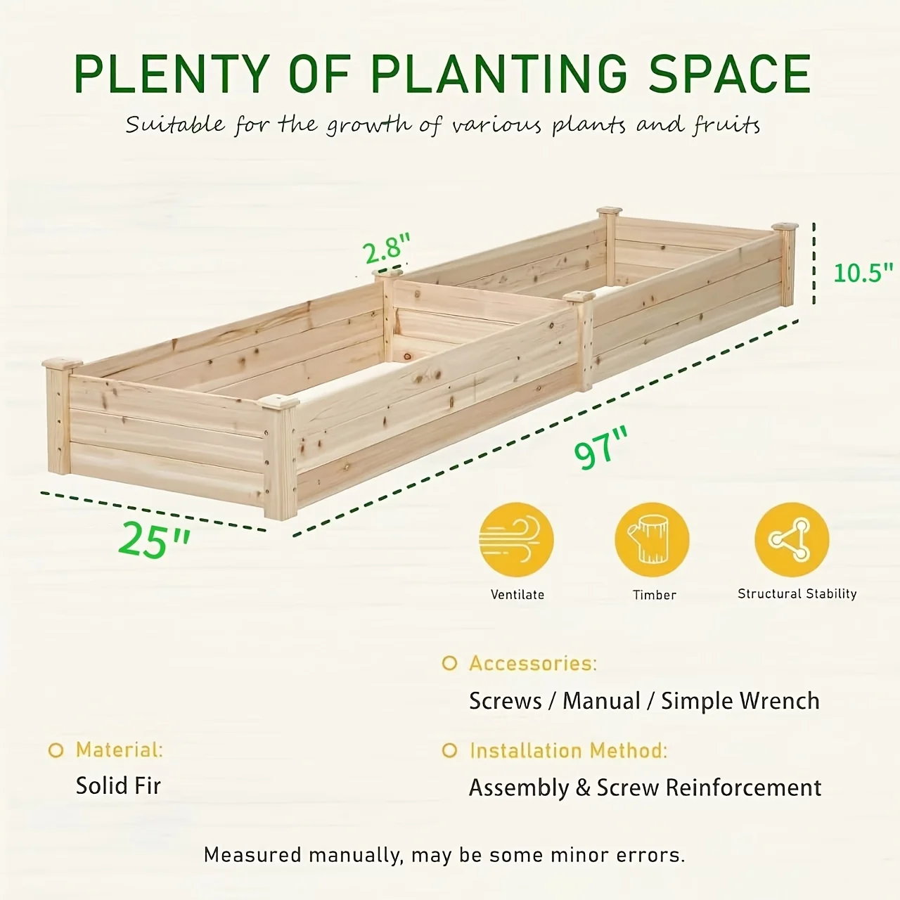 8ft In Wooden Raised Garden Bed Planter, Bolt Assembly Elevated Flower Bed Boxes Kit for Vegetable Flower Gardening, Natural