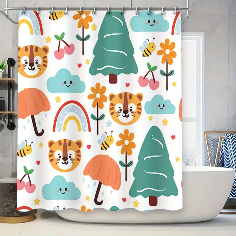 

Набор занавесок для душа с очаровательными животными и природой для украшения ванной комнаты, идеи подарков для детской комнаты (размер: 69x70 дюймов)