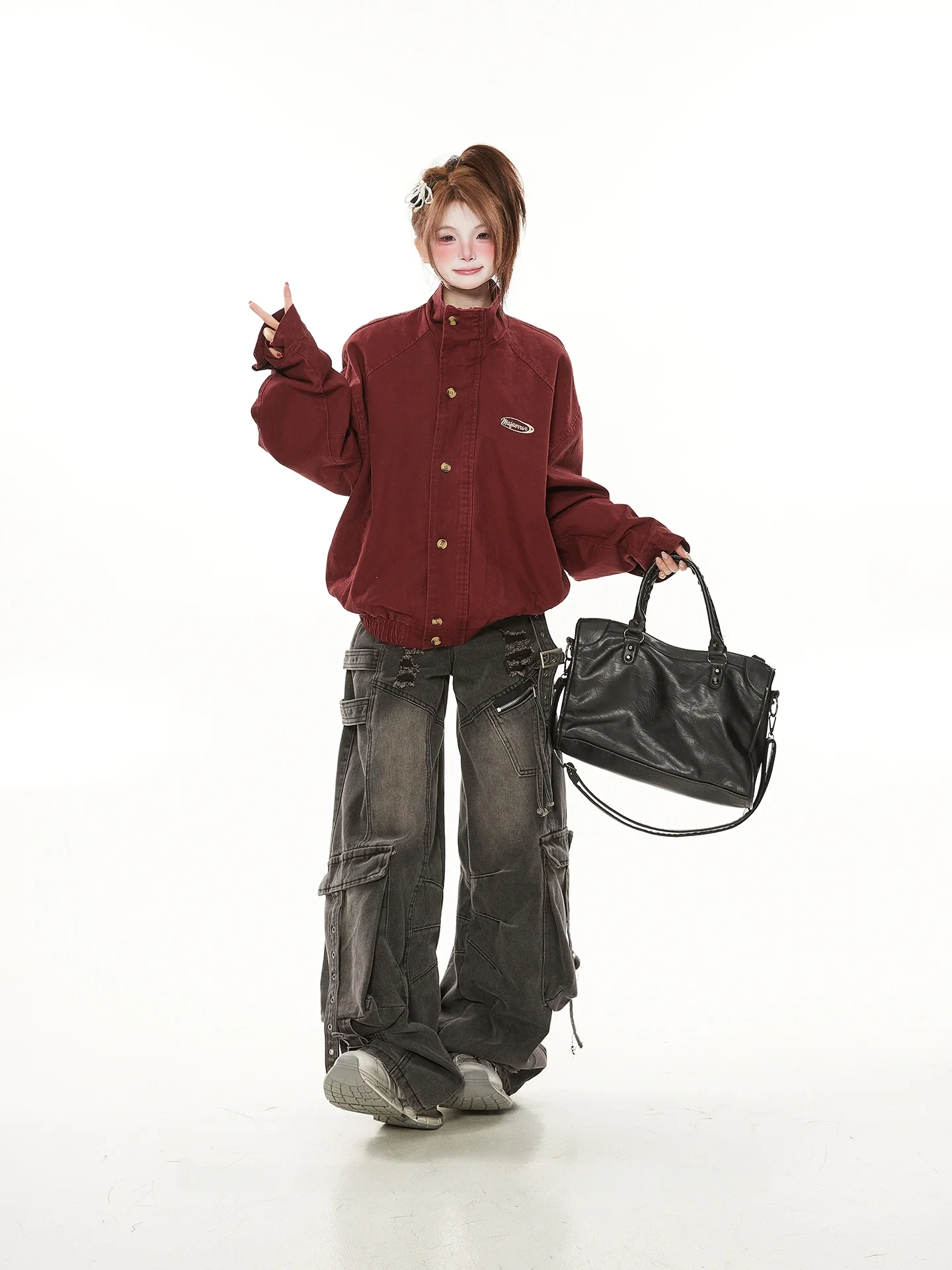 

Американская ретро-куртка с воротником-стойкой, свободного кроя, в рабочем стиле, женская, весна 2026, новая, стильная, для пар, модная, для повседневной носки