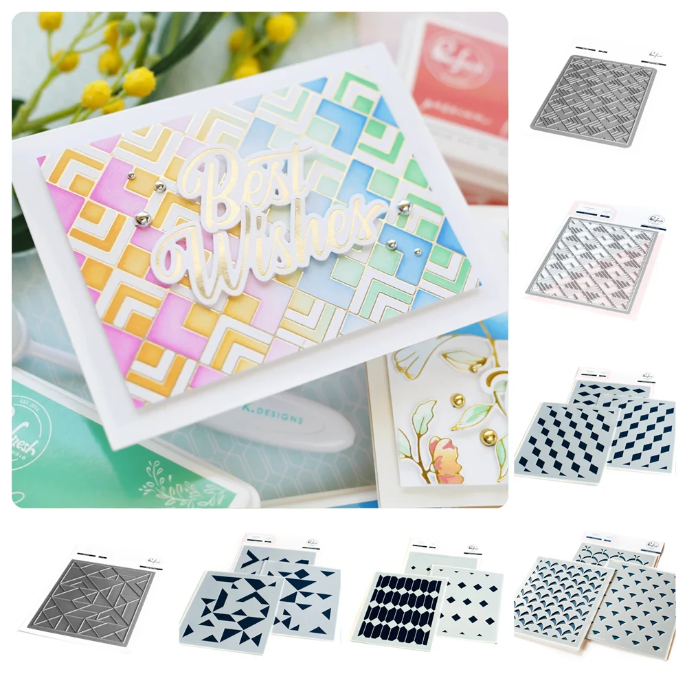 

Metal Cutting Dies Hot Foil Stencil Intricate Geo Blocks Stitched Background for Scrapbooking No Stamps Frames Card