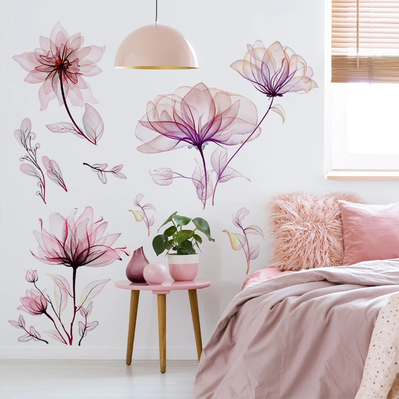 1pc PVC Wall Sticker, Creative Floral Pattern Sticker For Home Pink Plant Flower Wall Decal