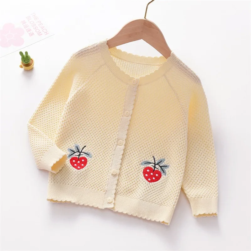 embroidered strawberry Cardigan girls single breasted children's knit sweater Girls 0-10 years old 73 80 90 100 110 120 130 140