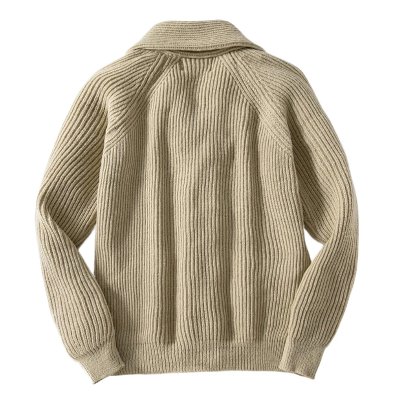 Hochwertige Herren-Rippstrickjacke im Retro-Stil, lässig, locker geschnitten, mit Knöpfen, Herbst-Winter-Oberbekleidung, Vintage-Streetwear-Oberteil – Detail 4
